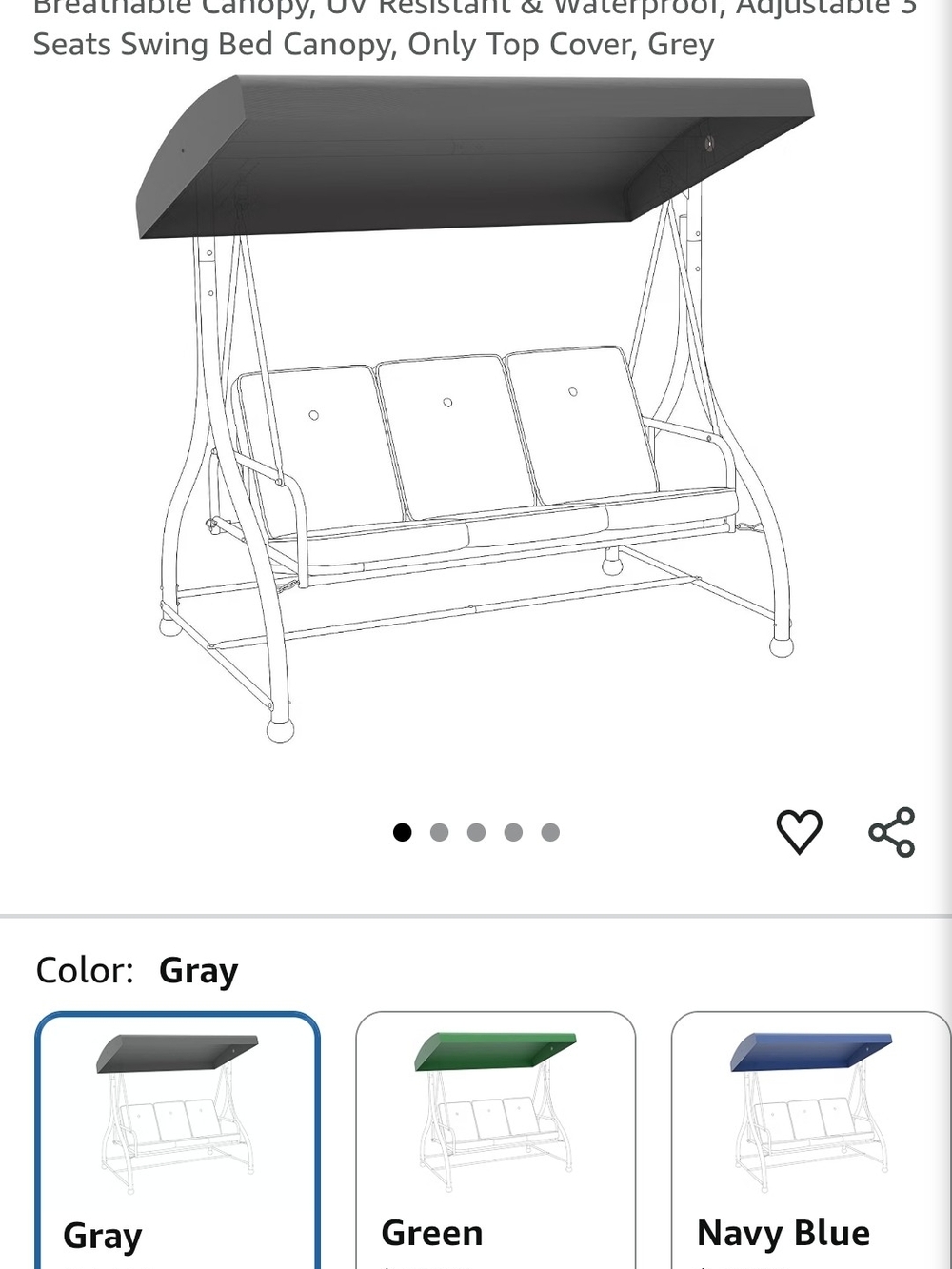 FUNG YARD Porch Swing Canopy Replacement 76x46 Gray Waterproof UV Resistant